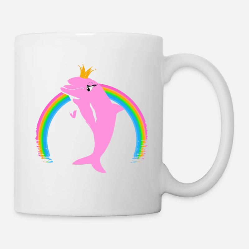 Regenbogen Delfin goldene Krone Rosa - Tasse - Weiß