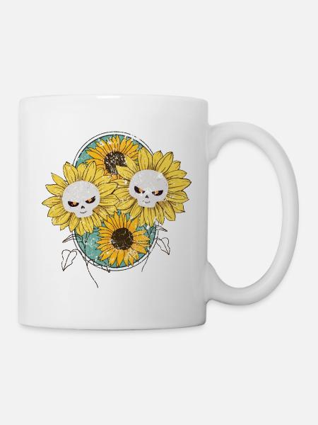 Totenkopf Blumen Halloween Dekoration Geschenk - Tasse - Weiß