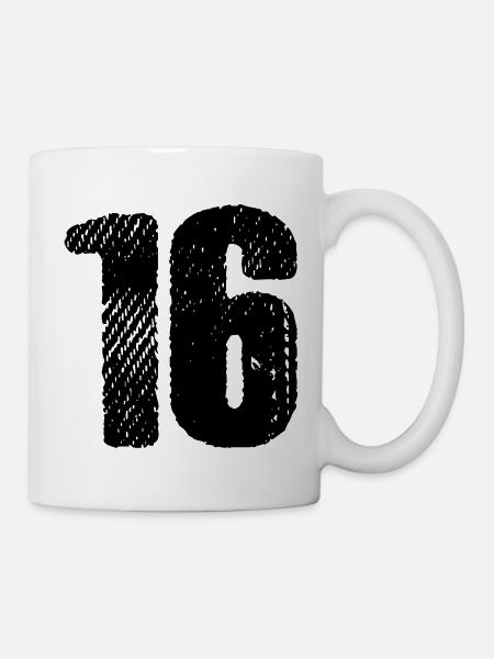 16 Zahl Trikot - Tasse - Weiß