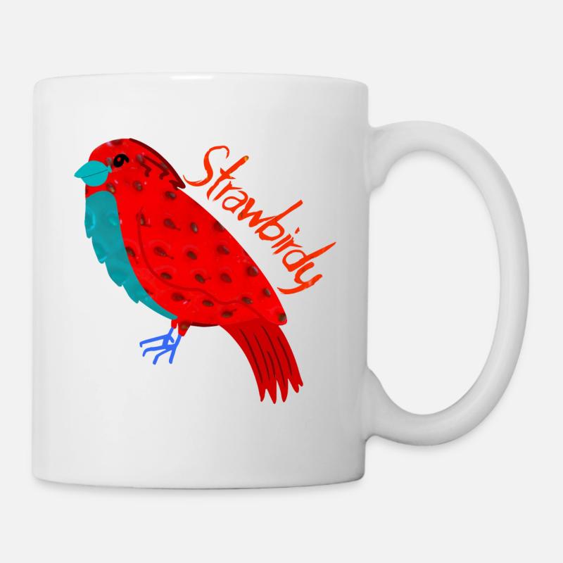 Vogel und Erdbeere. Strohvögel - Tasse - Weiß
