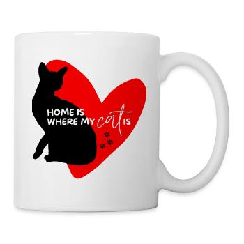 Home is where my cat is - red heart and paw - Mug - white - Right