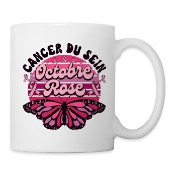 Papillon Retro Cancer Du Sein Octobre Rose - Mug blanc - blanc - Droite