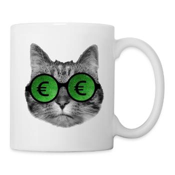 Katze mit Euro-Zeichenbrille - Tasse - Weiß - Rechts