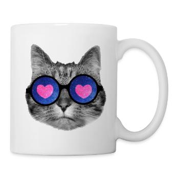 Cute cat with pink heart glasses - Mug - white - Right