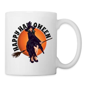 Happy Halloween Scary Lady Witchcraft Broomstick - Mug - white - Right