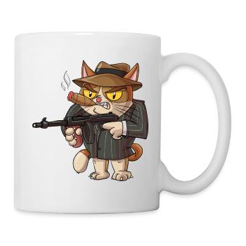 Mafia Katze / Kater mit Gewehr - Tasse - Weiß - Rechts