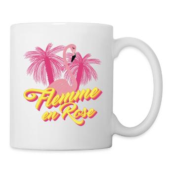 Flemme en Rose, Flamant Rose - Jeu de mots Humour - Mug blanc - blanc - Droite