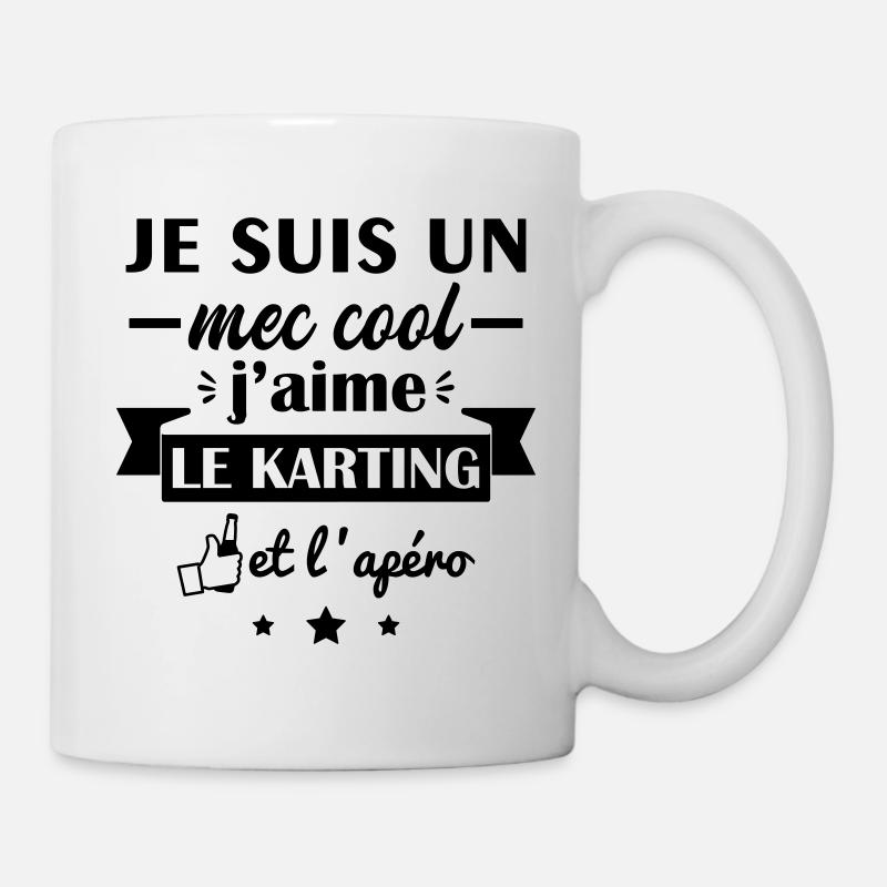 Mec cool karting, idée cadeau anniversaire, kart - Mug blanc - blanc
