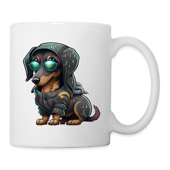 Futuristischer Cyber Dackel - Tasse - Weiß - Rechts