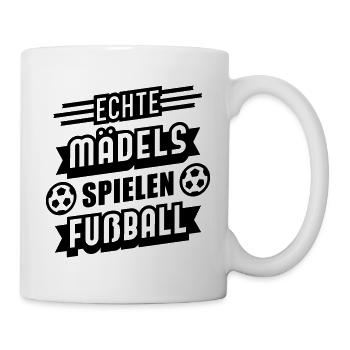 Mädels spielen Fußball (Schriftzug) - Tasse - Weiß - Rechts