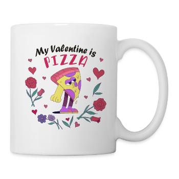 Mein Valentin ist Pizza - Tasse - Weiß - Rechts