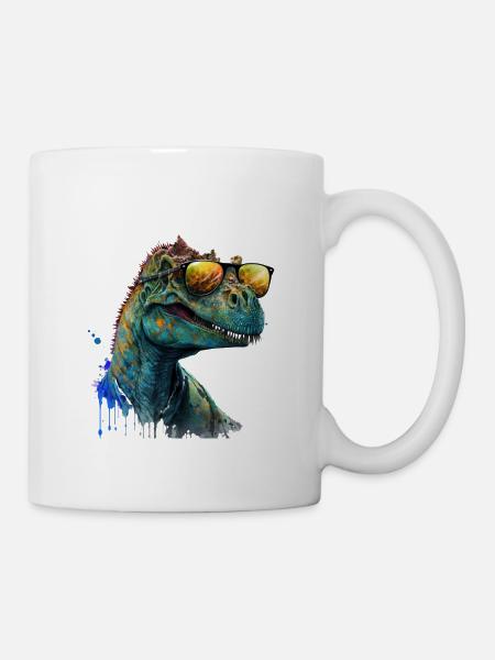 cooler Dino mit Sonnenbrille, Urzeitechse - Tasse - Weiß