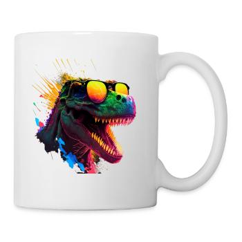 cooler Dino mit Sonnenbrille im Schwarzlicht Stil - Tasse - Weiß - Rechts