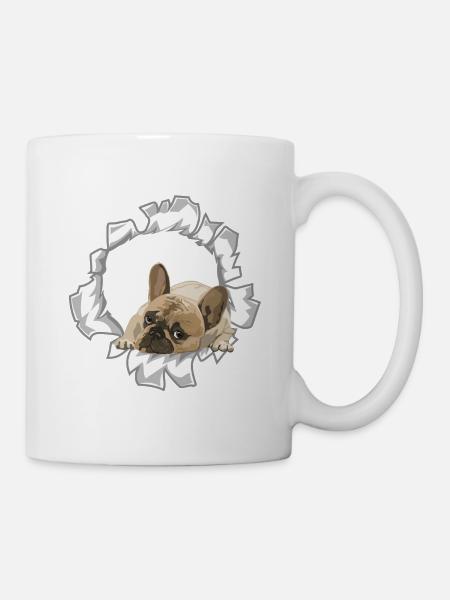 Süßer, niedlicher Hund schaut aus seinem Loch - Tasse - Weiß