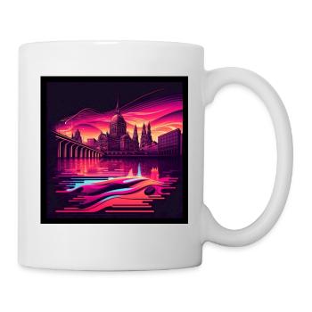 Skyline of Dresden in the evening light Vaporwave optics - Mug - white - Right