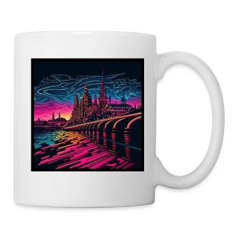 Skyline of Dresden in the evening light Vaporwave optics - Mug - white - Right