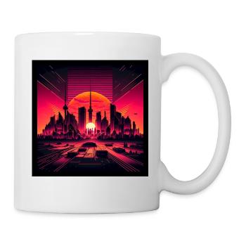 Skyline of Berlin in the evening light Vaporwave optics - Mug - white - Right