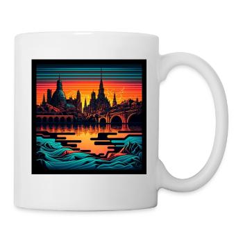 Skyline of Dresden in the evening light Vaporwave optics - Mug - white - Right