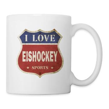 Eishockey I Love Vintage Retro Schild Route Sport - Tasse - Weiß - Rechts