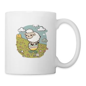 Schaf auf einer Osterwiese auf einem Osterei - Tasse - Weiß - Rechts