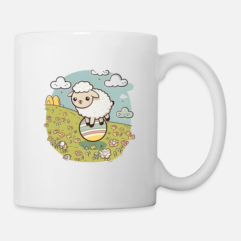 Sheep on an Easter meadow on an Easter egg - Mug - white