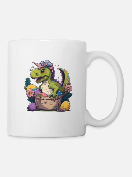 Dino im Osterkorb mit Ostereiern - Tasse - Weiß