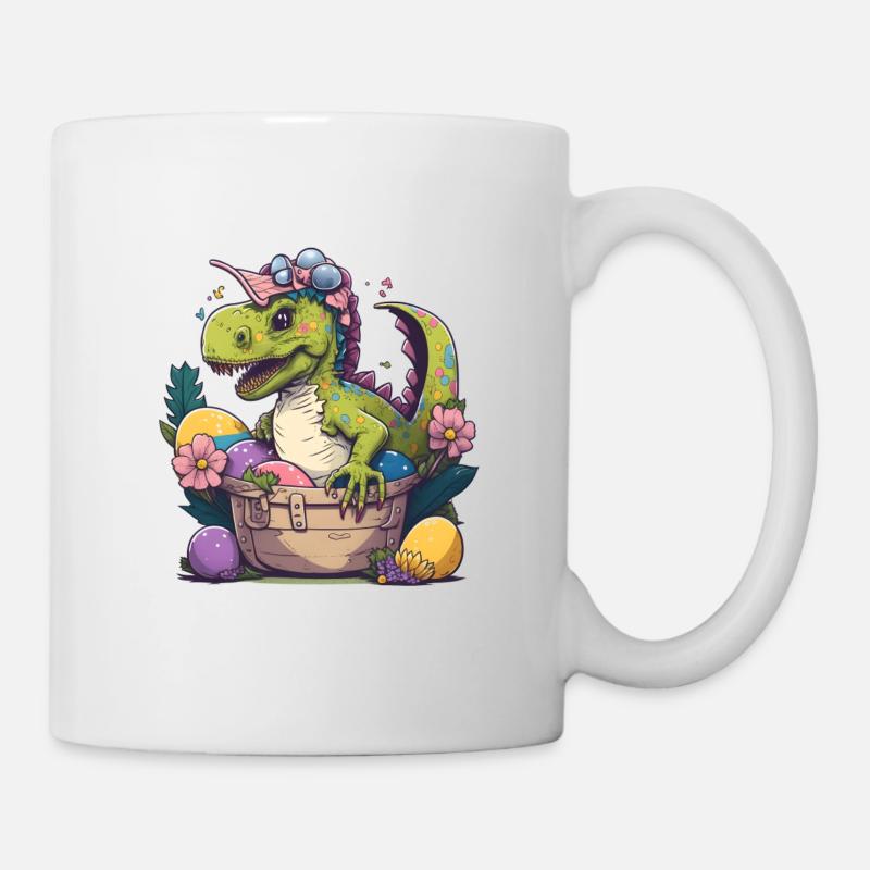 Dino im Osterkorb mit Ostereiern - Tasse - Weiß