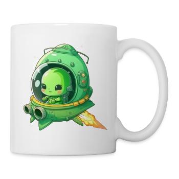 Cute alien in a green spaceship - Mug - white - Right