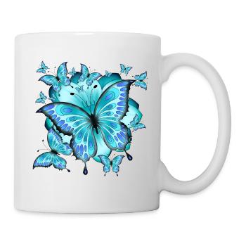 Schmetterlinge mit Blume - Tasse - Weiß - Rechts