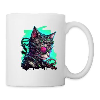 Cybernetic cat with aviator goggles - Mug - white - Right