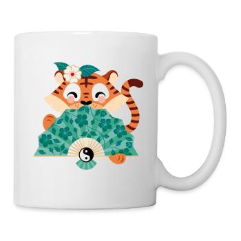 Tiger mit Fächer - Tasse - Weiß - Rechts