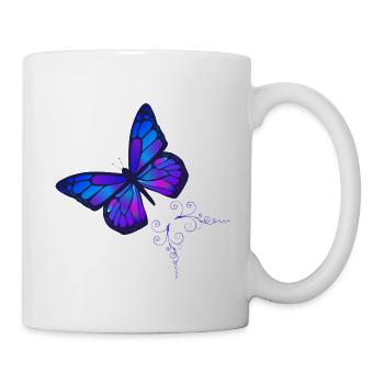 Schmetterling blau und violett mit Sternenhimmel - Tasse - Weiß - Rechts