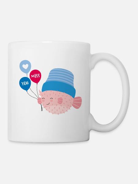 Kugelfisch mit Luftballons - Tasse - Weiß