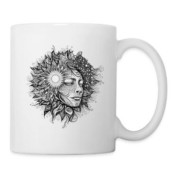 Boho Artwork, Woman with Sun Pattern - Mug - white - Right