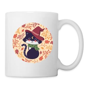 black cat with autumn pattern - Mug - white - Right