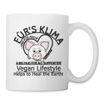 Schweinchen Vegan Klima SabineVegan HerzAufShirt - Tasse - Weiß - Rechts