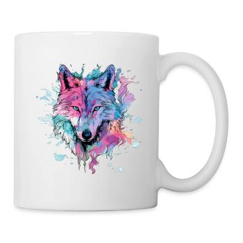 Wolf Wolf Head Colorful Splash Nature Wilderness Art - Mug - white - Right