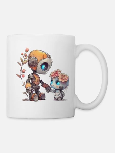 Robot mignon avec enfant - Mug blanc - blanc