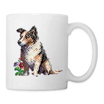 Pixel art chien avec des fleurs - Mug blanc - blanc - Droite