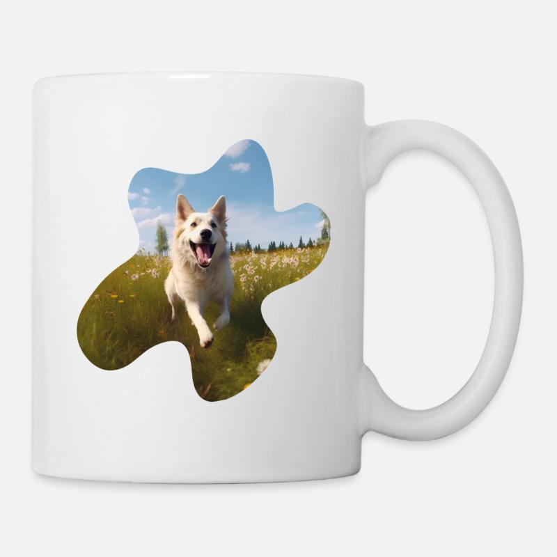 weißer Schäferhund auf Wiese - Tasse - Weiß