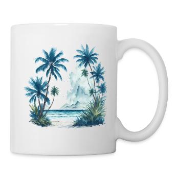 Aquarellmalerei eines Strandes mit Palmen - Tasse - Weiß - Rechts
