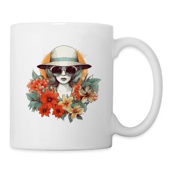 Sommer Frau Sonnenbrille Hut Blumen Sonne Vintage - Tasse - Weiß - Rechts