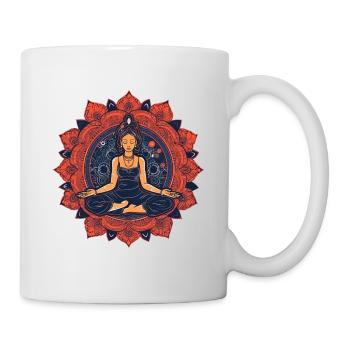 Rot/blaues Buddha Yoga Motiv mit Ornamenten - Tasse - Weiß - Rechts