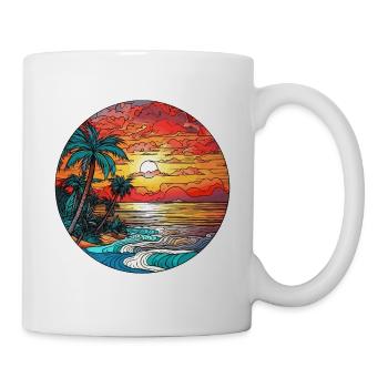 Coucher de soleil sur la plage avec des palmiers - Mug blanc - blanc - Droite