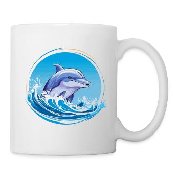 Delfin schwimmt mit Welle - Tasse - Weiß - Rechts