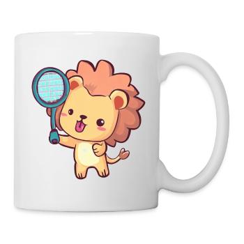 Tennis spielender Löwe - Tasse - Weiß - Rechts