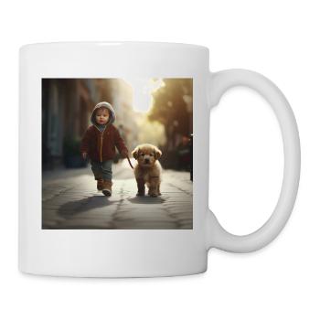 Baby walking a puppy - Mug blanc - blanc - Droite