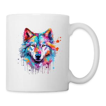 Wolf Wolf's Head Nature Wilderness Watercolor Colorful Art - Mug - white - Right