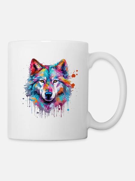 Wolf Wolf's Head Nature Wilderness Watercolor Colorful Art - Mug - white