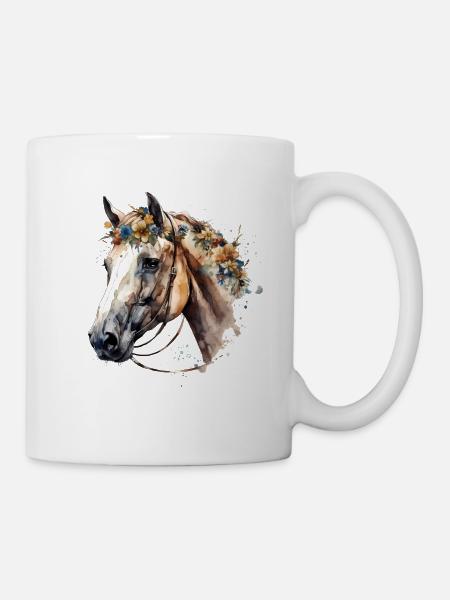 Cheval blanc aux fleurs délicates - look bohème - Mug blanc - blanc